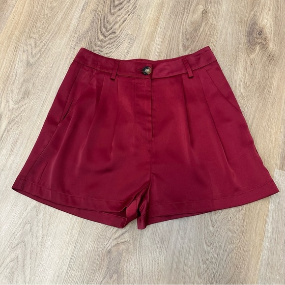 NWT Glam Maroon High Waist Satin Dress Shorts size S - Picture 1 of 6